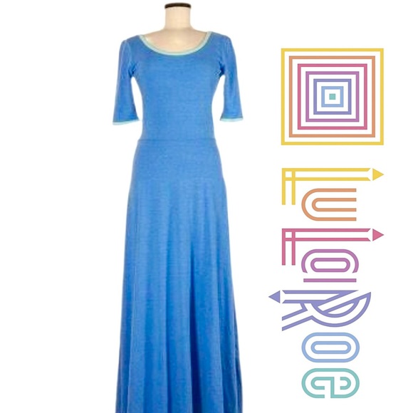 LuLaRoe Dresses & Skirts - LuLaRoe Ana Ringer Heathered Blue with Sea-foam Green Trim Maxi Dress